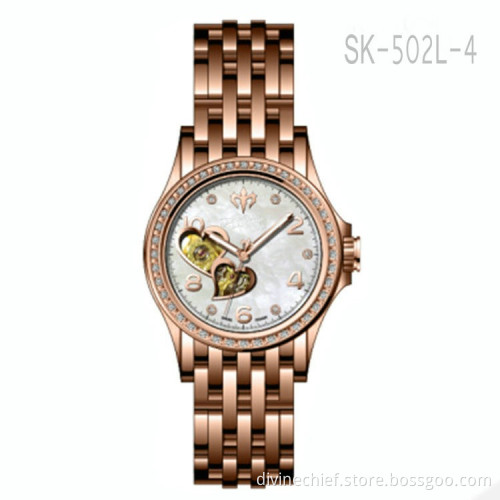 Newest Style Open Heart Lady Skeleton Watch 316L All Stainless Steel Fashion Watch